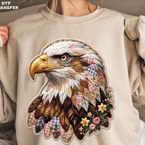 Patchwork Boho Eagle DTF Transfer, Patriotic Floral Eagle Heat Press image 2