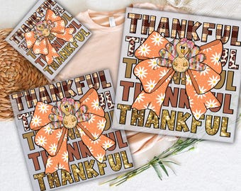 Thankful Turkey Bow DTF Transfer, Thanksgiving Ready to Press