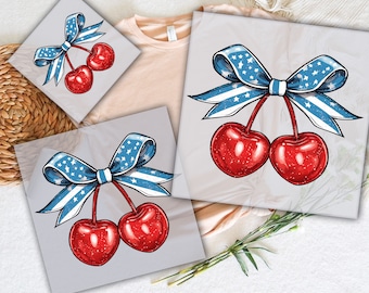 America Cherry DTF Print: 4th of July Heat Transfer