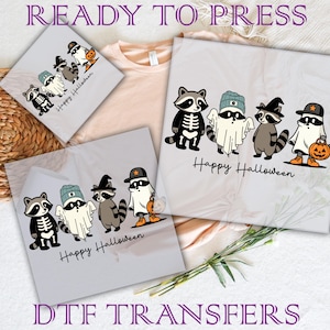 Happy Halloween Raccoon DTF Transfer: Ready To Press, Spooky Ghost Design