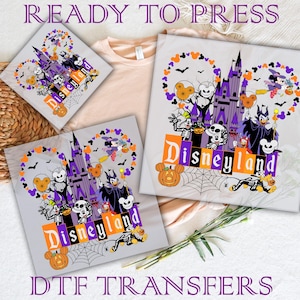 Disneyland Halloween DTF, Disney Castle Halloween Read to Press, Disney Characters DTF Prints Heat Transfers, Halloween Mouse And Friends