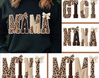 Faux Lace Leopard Varsity Patchwork Mama Gigi Mimi Mini Nana Dtf Transfer, Heat Press