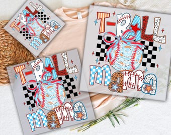 T-Ball Mama Checkered DTF Transfer: Baseball Mom Ready To Press