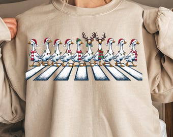 Funny Holiday Geese Crossing DTF Transfer, Santa Hat Reindeer Goose Xmas Ready To Press, Christmas Goose Parade Iron On