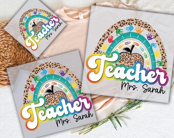Retro Teacher Leopard Apple Rainbow DTF Print - Ready To Press