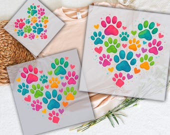 Floral Dog Paw Heart DTF Transfer: 4th July American Flag