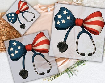 Stéthoscope Coquette Patriotic Infirmière Transfert DTF : 4 juillet prêt à être utilisé
