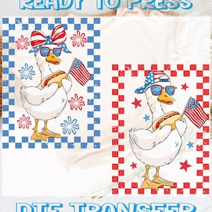 4th of July Goose DTF Transfer: Patriotic Checkered Design - Ready To Press