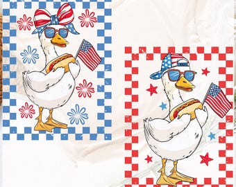 4th of July Goose DTF Transfer: Patriotic Checkered Design - Ready To Press