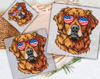 Golden Retriever 4th of July DTF Transfer, Patriotic Dog Lover Iron On ...