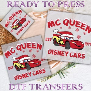 Disney Cars Christmas Dtf, Heat Press, Disney Christmas Dtf, Lightning McQueen And Friends Dtf, DTF Prints Heat Transfers, Cars Land Group