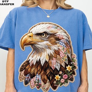 Patchwork Boho Eagle DTF Transfer, Patriotic Floral Eagle Heat Press image 8