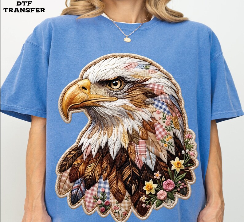 Patchwork Boho Eagle DTF Transfer, Patriotic Floral Eagle Heat Press image 8