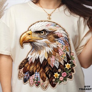 Patchwork Boho Eagle DTF Transfer, Patriotic Floral Eagle Heat Press image 5