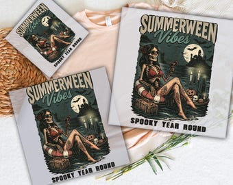 Summerween Skeleton DTF Transfer: Funny Halloween Heat Press Design