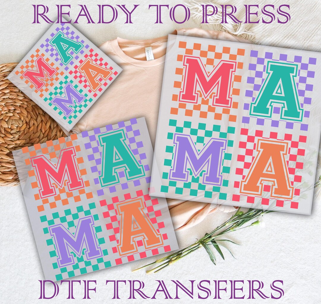 Mama Checkered DTF Transfer: Floral Chinoiserie Design, Ready to Press ...