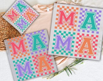 Mama Checkered DTF Transfer: Floral Chinoiserie Design, Ready To Press