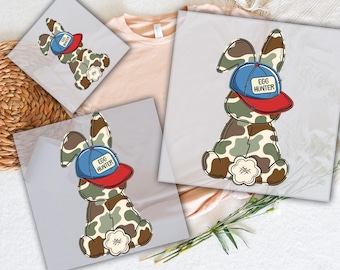 Camo Bunny Easter DTF Transfer, Egg Hunter Design, Ready To Press