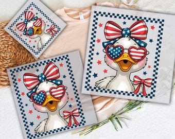 4th of July Goose DTF Transfer: America Coquette Bow, Patriotic USA
