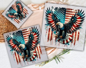 Transfert DTF Patriotic Eagle : impression à chaud drapeau américain rétro