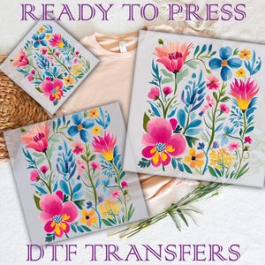 Watercolor Flowers DTF Transfer, Retro Bow Ready To Press, Groovy Coquette Transfer, Retro Bow With Flower Heat Transfer