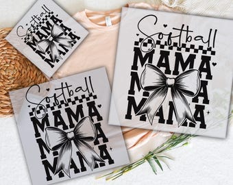 Softball Mama DTF Transfer, Retro Grunge Bow Design, Ready to Press Heat Transfer