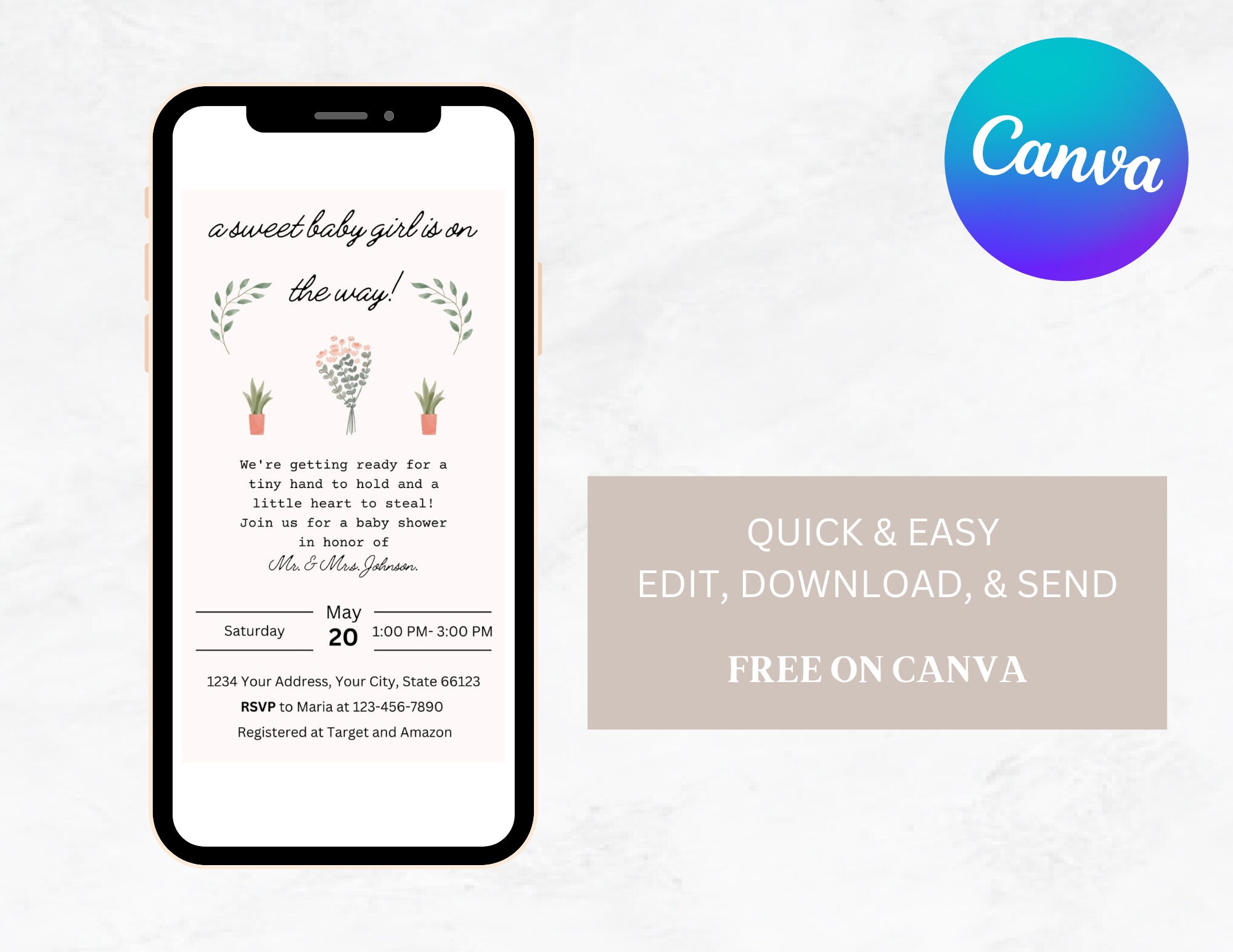 Girl Baby Shower Text Message Invitation Template, Electronic, Girl ...