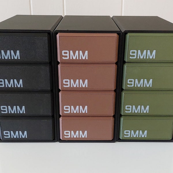 Four 9mm Ammo Boxes (200 Rounds Total) with Carry Container - 50 Round Ammo Boxes