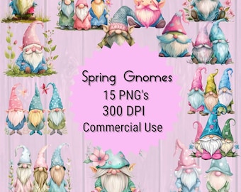 Spring Gnomes Clipart: Floral Garden PNG Designs (Digital Download)