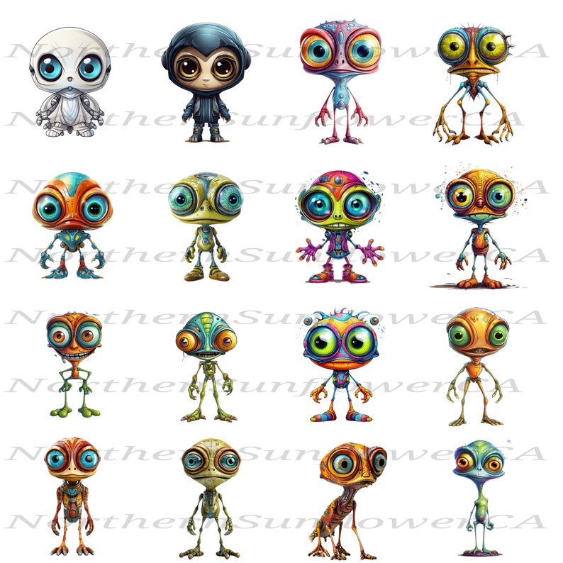 Cartoon Aliens & UFO PNG Clipart Bundle: Digital Graphics (commercial ...