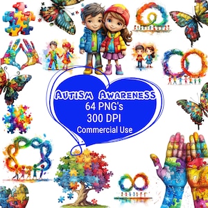 Graphismes numériques de sensibilisation à l'autisme, téléchargement immédiat PNG Clipart Bundle, fierté autiste, art de l'autisme, spectre coloré, sublimation, travaux manuels