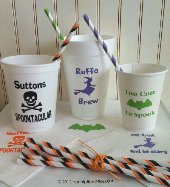 Items similar to Custom Halloween Monogram Printed Party Cups & Matching Napkins on Etsy