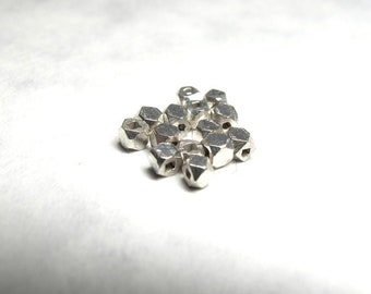 20 beads 3mm Rounded Square Sterling Silver Brushed Nugget Spacer Beads