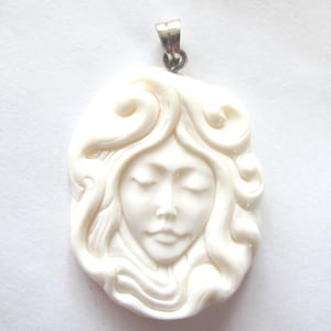 MS Simple Goddess Lovely Lady Pendant  or Cabochon Hand Carved Bone Sterling Bail Bali Indonesia Fair Trade