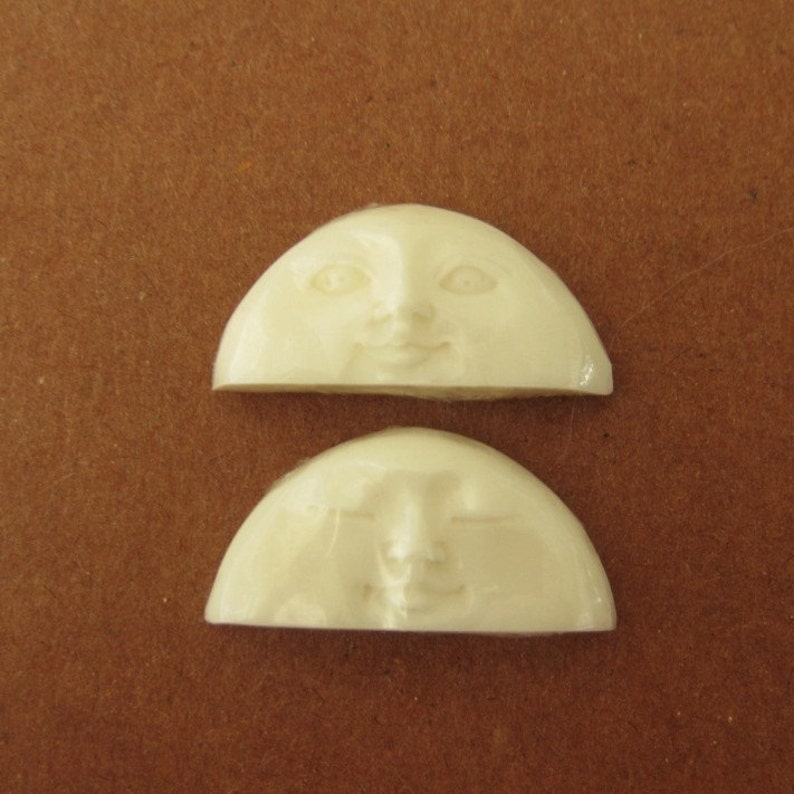 MS Half Round Faces Open Eyes 2 3 sizes Carved Cow Bone Bali Fair Trade image 1