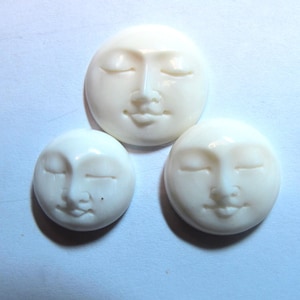 Carved Cow Bone Moon Face Cabochons: Bali Fair Trade (12-16mm)