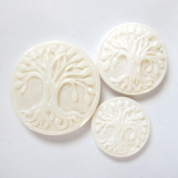 MS Carved Bone Tree of LIfe Cabochon 7 sizes Bali Fair Trade