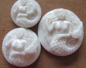 MS Round Mermaid Cabochon 6 Sizes Carved Cow Bone Bali Fair Trade