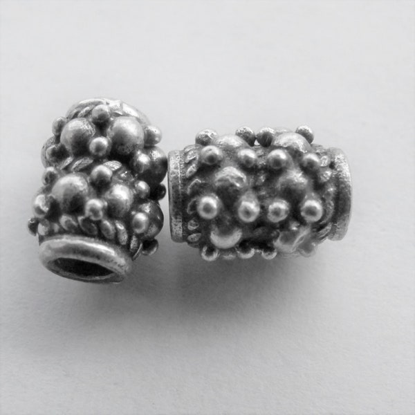 MS Bali Sterling Large Hole Tube Beads 12 X 9mm Set of 2 Multi-Size Granulation Fair Trade