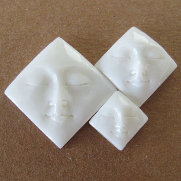 MS Diamond Shaped Carved Bone Faces Bali Indonesia Fair Trade