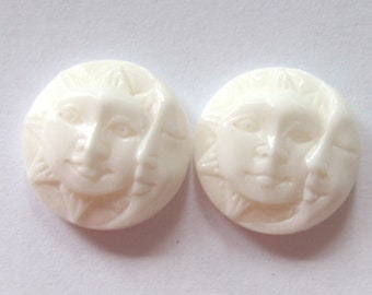 MS Carved Bone (B taurus) Sun Moon Bead Button Set of 2 Bali Fair Trade