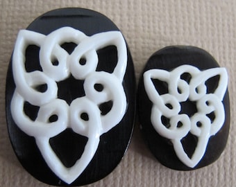 MS Carved Celtic Knots Cabochon White Bone on Black Horn B taurus 2 Sizes Bali Fair Trade