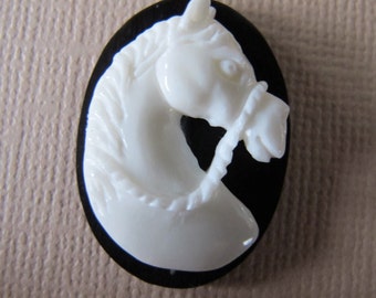 MS White Horse Black Horn or White Bone Backing Cabochon Cab 2 designs Bovine Bali Fair Trade