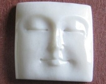 MS Square Carved Bone Face  Bali Closed Eyes Fair Trade