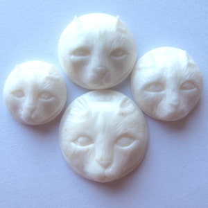 MS Hand Carved Bone Cat Face Cabochon Cab White or Tea Fair Trade Bali