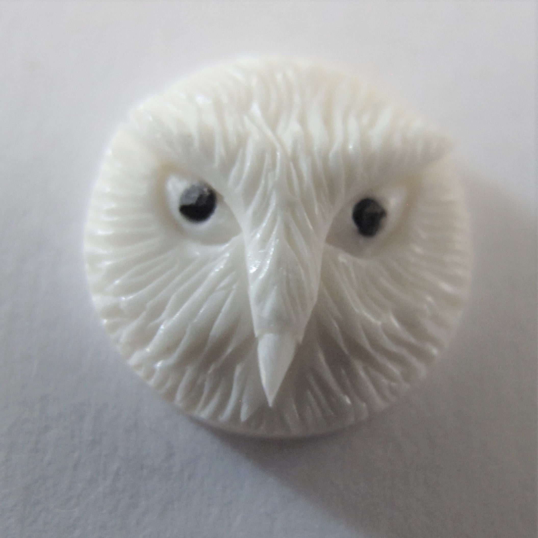 Carved Cow Bone Owl Cabochons: Black Eyes, Flat Back - Bali Fair Trade