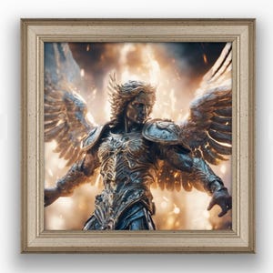 Archangel Metatron Fighting The Forces Of Evil. Limited To 50 # Signed By The Artist In A 14 X 14 Quality Wooden Frame. Great Altar Piece.