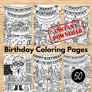 50 einzigartige Geburtstags-Malseiten, Geburtstagskuchen, Ballons, Geschenke, Partyhüte und fröhliche lustige Themen, die zum Ausmalen bereit sind Ideal für Kinder