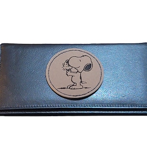 Laser Engraved Cartoon Dog & Bird Design Leather Checkbook Cover