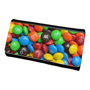 Cartera para mujer con diseño de caramelos coloridos y triple pliegue